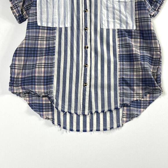 BDG Stevie Spliced Button Down Shirt Short Sleeve Relaxed Blue Womens Small - Picture 6 of 12